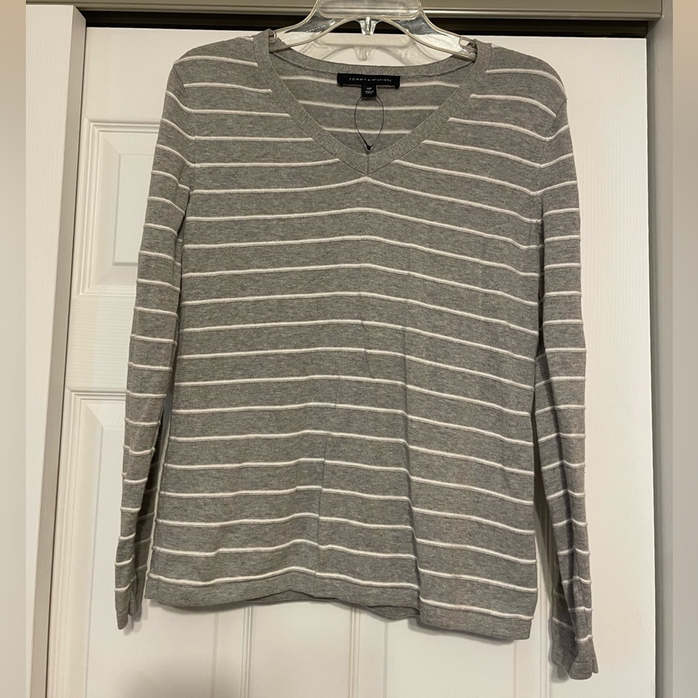 Tommy Hilfiger Gray & White Striped Shirt - Size Small